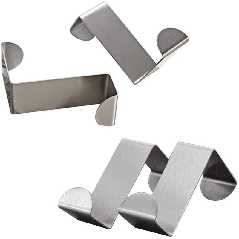 Lot de 4 crochets réversibles en acier inoxydable pour portes, tiroirs et placards, porte-serviettes de cuisine ou de bureau, couleur argent.