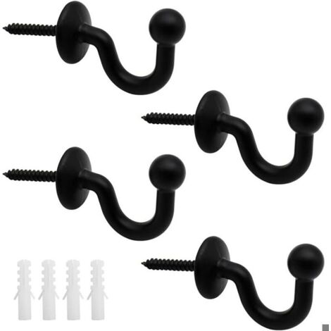 Lot de 4 Crochets Rideaux Embrasses de 61mm en Mtal Noir Retenue de Rideaux Muraux Embrasse Rideau U Design Multifonctionnels PZCC