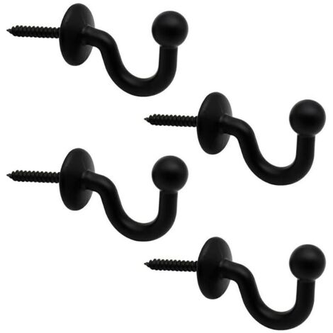 Lot de 4 Crochets Rideaux Embrasses de 64mm en Métal Noir Retenue de Rideaux Muraux Embrasse à Rideau U Design Multifonctionnels pour Rassembler Les Rideaux et Crocher Les Vêtements ou Sacs