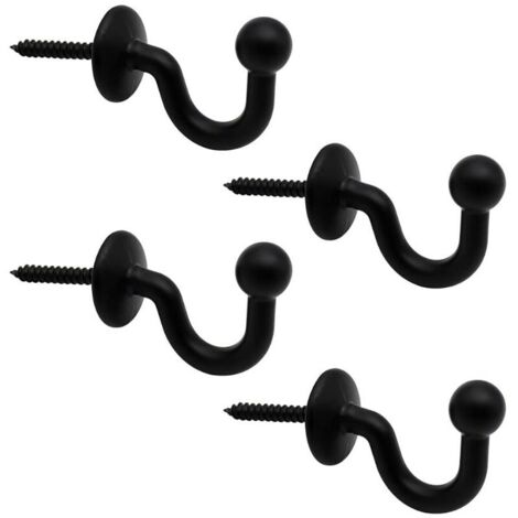 Lot de 4 Crochets Rideaux Embrasses de 64mm en Métal Noir Retenue de Rideaux Muraux Embrasse à Rideau U Design Multifonctionnels pour Rassembler Les Rideaux et Crocher Les Vêtements ou Sacs