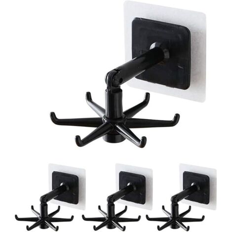 lot de 4 crochets rotatifs 360 °, support rotatif sans clous, étagère de cuisine, support mural pour ustensiles de cuisine (noir)