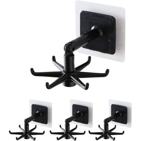 lot De 4 Crochets Rotatifs 360 , Support Rotatif Sans Clous, Tagre De Cuisine, Support Mural Pour Ustensiles De Cuisine (noir)