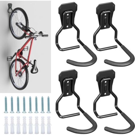 Lot de 4 Crochets Vélo , Crochet Mural Garage Noirs , Support Mural de Rangement Robuste en Forme de L , Vertical de Vélo Pratique pour Maison Garage