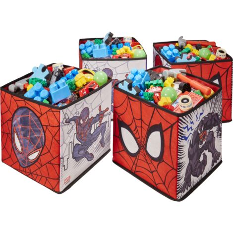 Lot de 4 cubes de rangement pliables et décoratifs - Marvel Spiderman 28 cm x 28 cm