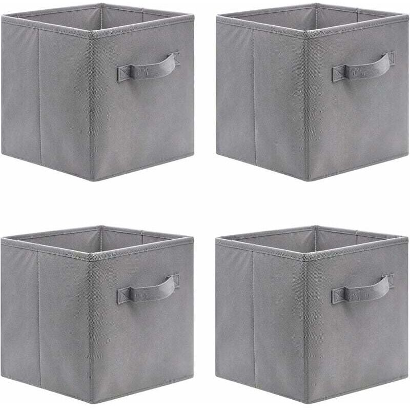 Lot de 4 cubes de rangement pliants, 27 x 27 x 28 cm Boîtes de Rangement Ouvertes en Textile Non-Tissé, Tiroir en Tissu, pour jouets Vêtements