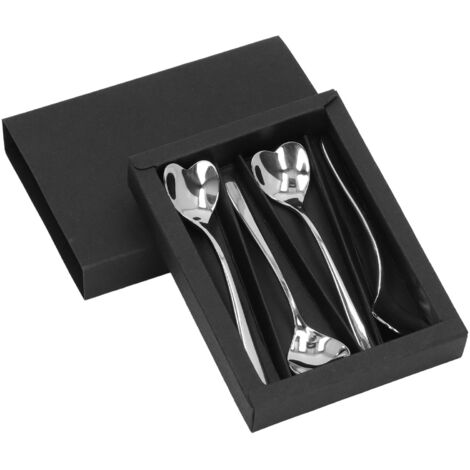 Lot de 4 cuillères à café en acier inoxydable – Forme cœur – Pour dessert et boisson chaude