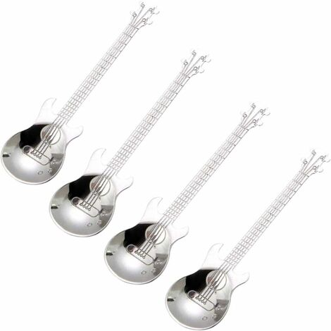 Lot de 4 cuillères à café en acier inoxydable Motif Guitare,Inoxydable Cuilleres pour Café, Ustensile Créatif Set, Dessert Thé, Sucre et Gateau Le thé, Les apéritifs, kueatily