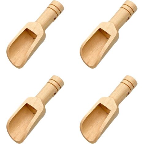 Lot de 4 Cuillères à Sel de Bain en Bois - Mini Cuillères pour Verres, Sucre et Sel - Réutilisables pour Servir