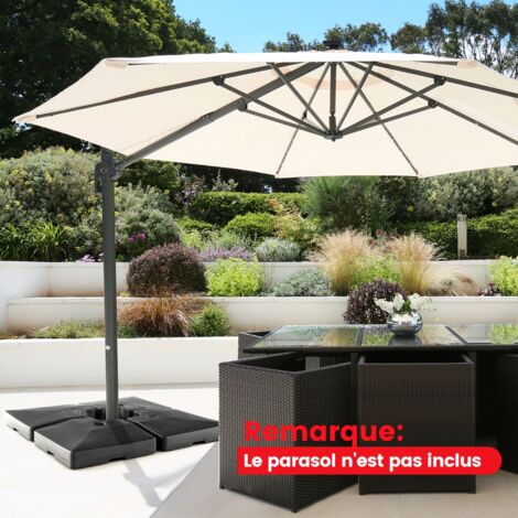 Lot de 4 Dalle Parasol Déporté Lestage Poids Parasol Carré en HDPE à Remplir 20L d'Eau ou 27Kg de Sable Base pour Parasol avec Poignée 102 x 102 x 12 cm DESIGN IN