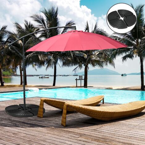 Lot de 4 dalles de lestage pour parasol déporté dim. tot. 100L x 100l x 8H cm HDPE aspect rotin noir
