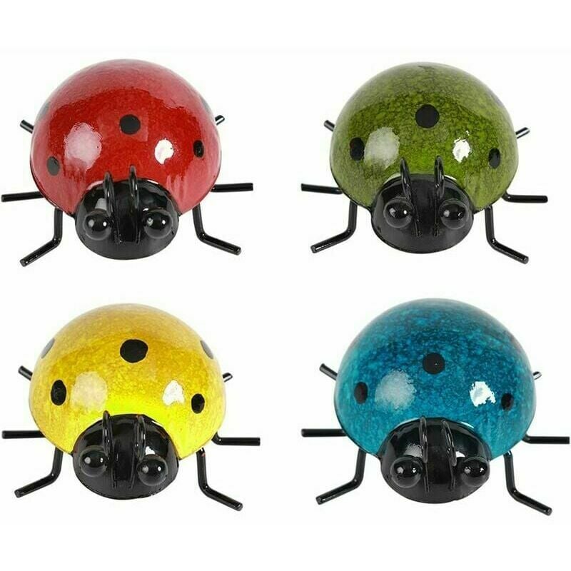 Lot de 4 décorations de jardin en métal en forme de coccinelle