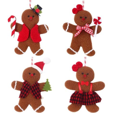 Lot de 4 décorations de Noël en forme de bonhomme en pain d'épice
