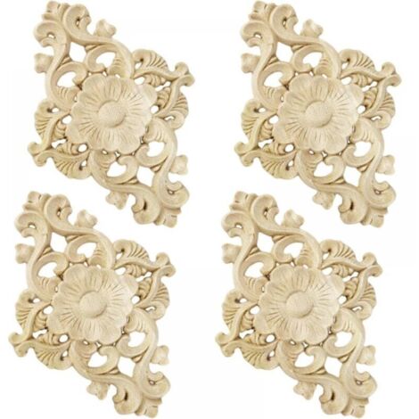 Lot de 4 décorations en bois sculpté pour meubles, mur, armoire, porte, décoration, bricolage