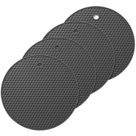 Lot de 4 dessous de plat en silicone - Supports ronds résistants à la chaleur jusqu'à 230 °C (noir)