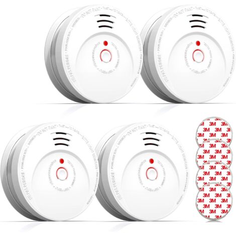 Lot de 4 Détecteur de Fumée, Capteur Optique, Pile Remplaçable, Norme EN14604, Pour Maison
