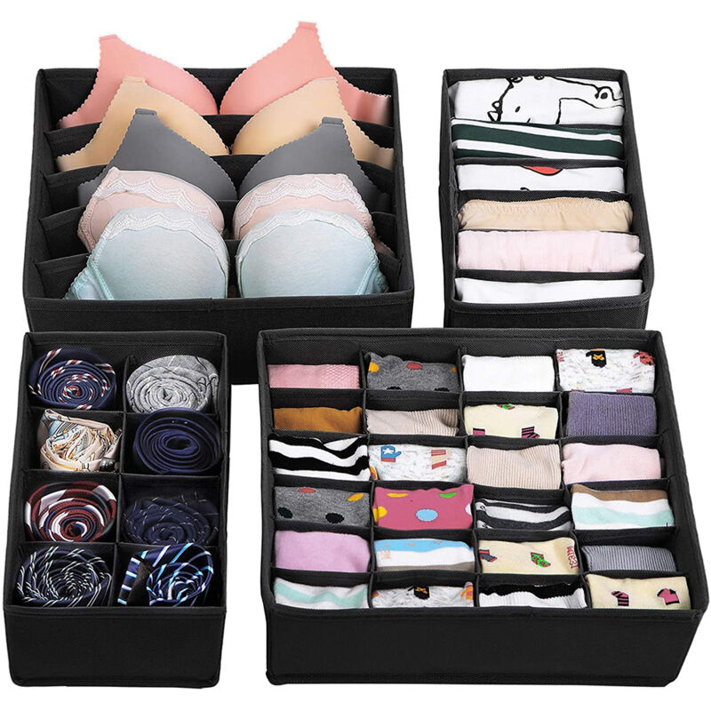 Lot de 4 (différentes tailles) organiseurs de tiroir pliables, organiseur de tiroir pour chaussettes et sous-vêtements, organiseur de tissu pour