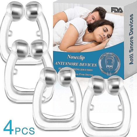 Lot de 4 dispositifs magnétiques en silicone anti-ronflement, clips anti-ronflement, aides professionnelles au sommeil pour soulager les ronflements