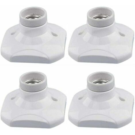 lot de 4 Douille d'ampoule LED E27, douille E27 en céramique et base en plastique, douille murale E27, douille E27 blanche avec anneau pour éclairage d'entrée/plafonnier/balcon