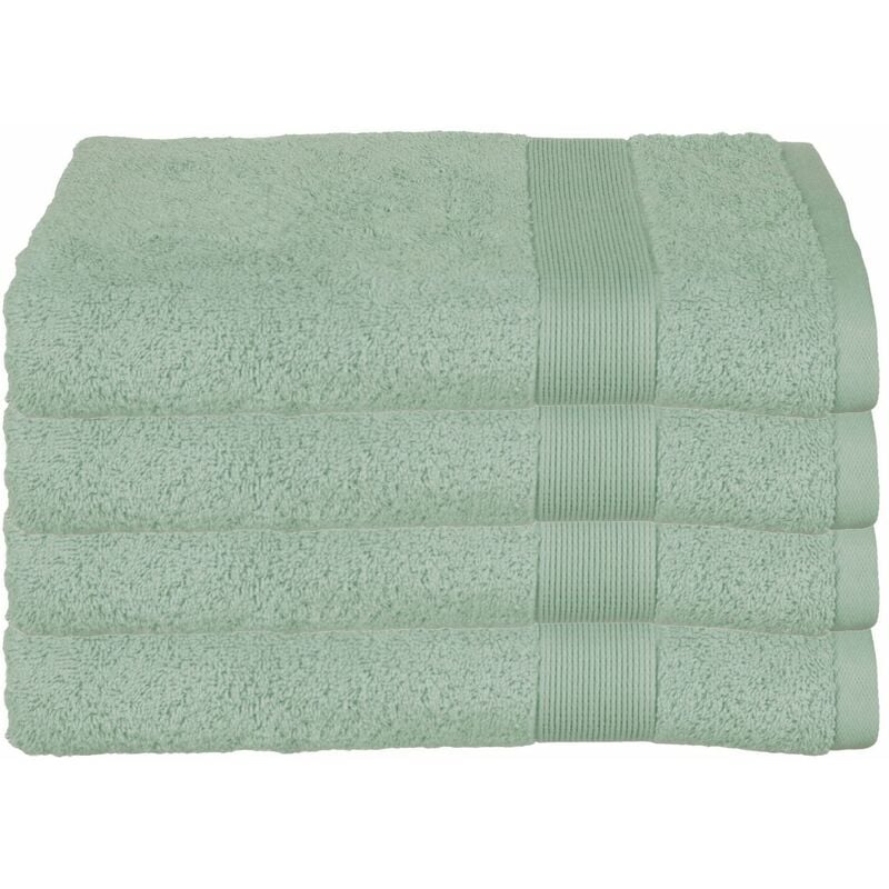 Lot de 4 Draps de bain en Coton Vert céladon tissu éponge 70 x 130 cm Atmosphera
