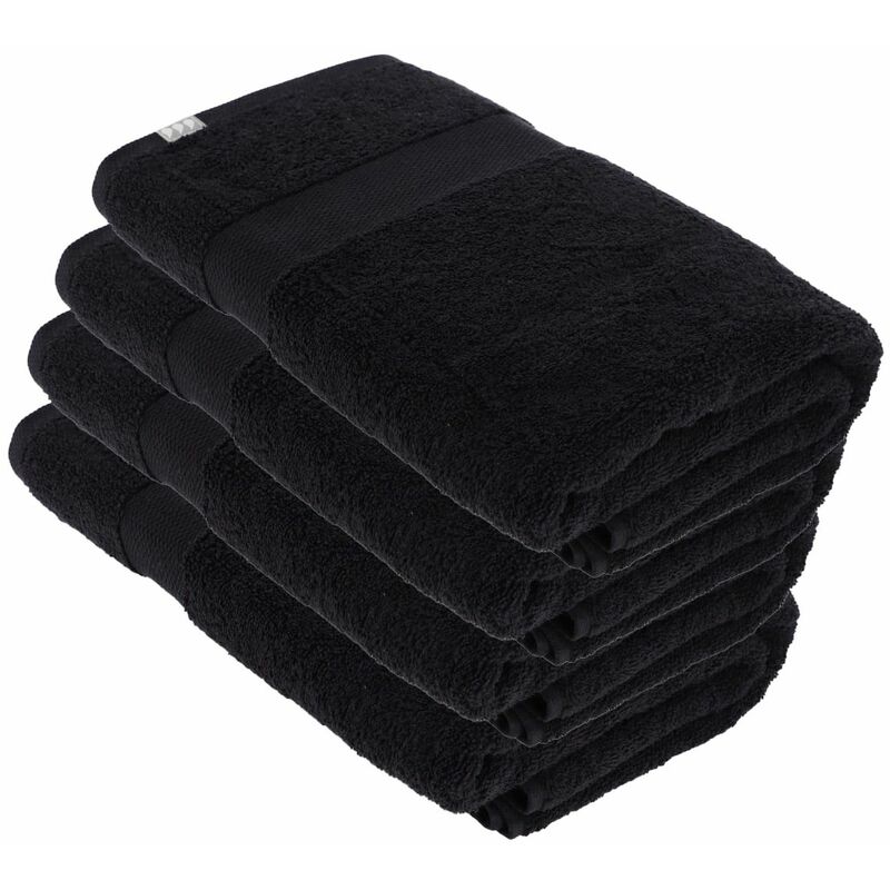 Lot de 4 Draps de bain tissu éponge 100% Coton Noir 90 x 150 cm Tendance