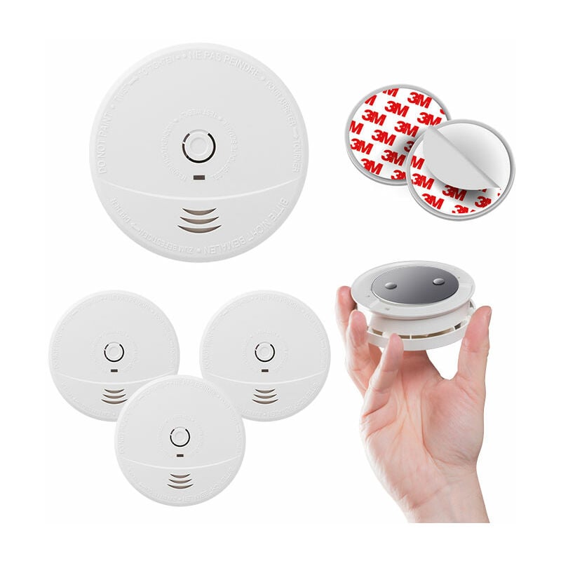 Evacuate - Lot de 4 détecteurs de fumée nf avec supports aimantés de fixation