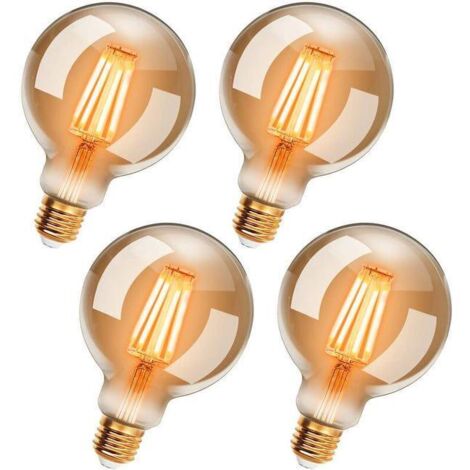 Lot de 4 Edison Vintage g95 E27 ampoules LED, 6W, thé jaune chaud (2700k), ampoules à filament vintage, LED Vintage ampoules E27 bouchon à vis