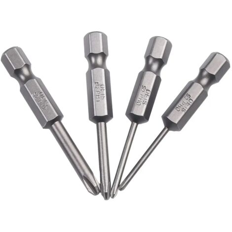 Lot de 4 embouts de tournevis Phillips 50 mm, tige hexagonale 6,35 mm, PH00/PH0/PH/PH2, pour tournevis électriques et perceuses. Accessoires pour outils électriques.-AquaForge