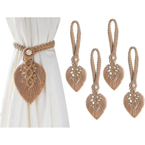 lot De 4 Embrasses Boho Embrasses De Rideaux, Feuilles Coton Macram Pinces  Rideaux, Pinces  Rideaux Plumes Pinces  Rideaux Pour Rideaux Draperie