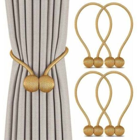 Lot de 4 Embrasses de Rideaux, Embrasses Rideau Aimantée Tressage Magnétiques Rideaux Boucle pour Décoration de Bureau Maison (Or)--