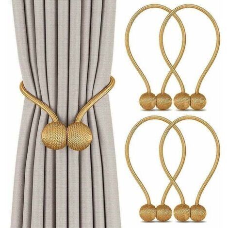 Lot de 4 Embrasses de Rideaux, Embrasses Rideau Aimantée Tressage Magnétiques Rideaux Boucle pour Décoration de Bureau Maison (Or)--