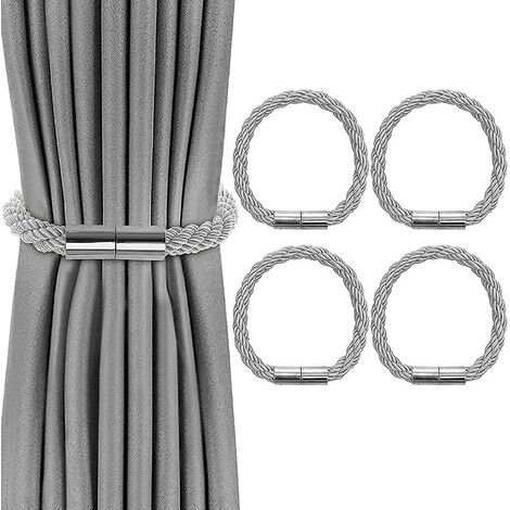 Lot de 4 Embrasses de Rideaux, Embrasses Rideau Aimantée Tressage Magnétiques Rideaux Boucle pour Décoration de Bureau Maison(Gris)