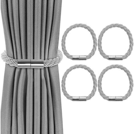 Lot de 4 Embrasses de Rideaux, Embrasses Rideau Aimantée Tressage Magnétiques Rideaux Boucle pour Décoration de Bureau Maison(Gris)