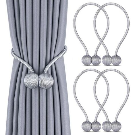 Lot de 4 Embrasses de Rideaux, Embrasses Rideau Aimantée Tressage Magnétiques Rideaux Boucle pour Décoration de Bureau Maison(Gris)