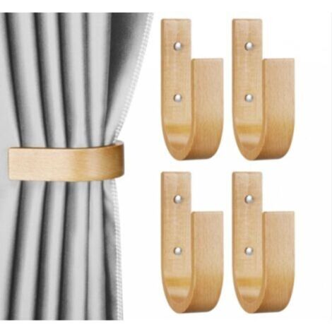 Lot de 4 embrasses de Rideaux en Bois en Forme de U - Fixation Murale pour Rideaux, avec caractéristiques : Bois, Embrasses, Rideau
