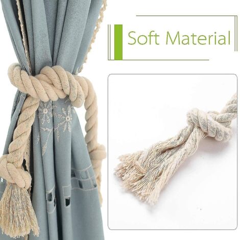 Lot de 4 embrasses de rideaux en coton naturel, cordelette pour rideaux