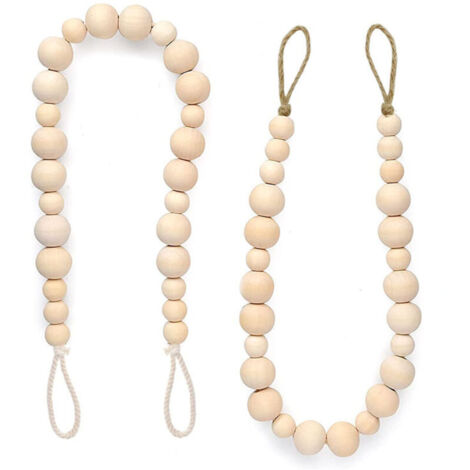 Lot de 4 embrasses de rideaux en perles de bois avec crochets pour décoration murale ou de vacances (couleur bois, 4)