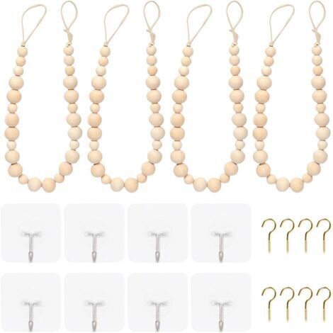 Lot de 4 embrasses de rideaux en perles de bois faites à la main en corde de coton pour chambre élégante charme naturel