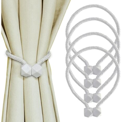 Lot de 4 embrasses de rideaux magnétiques blanches - Pour intérieur - Pour chambre d'enfant, salon, bureau - Décoration de fenêtre