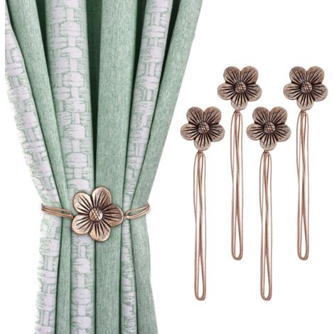 Lot de 4 embrasses de rideaux magnétiques, porte-boucle décorative pour rideaux de fenêtre à fleurs vintage - Café