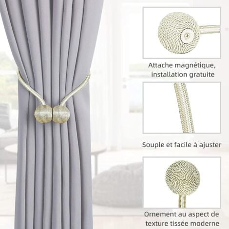 LIVE HOUSE Lot de 4 Embrasses Rideaux Magnétiques , Corde Polyester Reinforcée pour Salon, Chambre, Salle à Manger & Salle de Bain