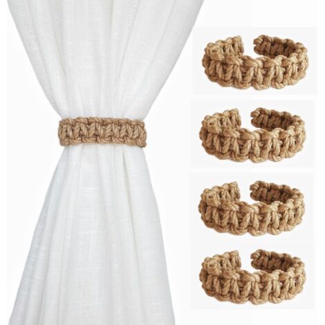 Lot de 4 Embrasses Rideaux Tressées Main Rustiques 25 cm pour Rideaux Légers Décoration Maison Bureau Chambre Extérieur