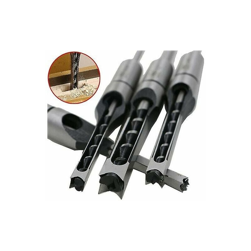 Lot de 4 Ensembles de forets à trou carré, Forets à bois trou carré Foret Trou Carré De Perçage Mortaiser Burin