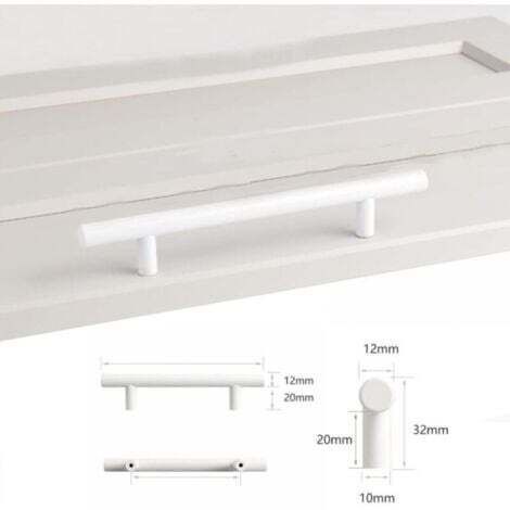 Lot de 4 Entraxe 96mm Poignee Meuble Blanc,Ø12mm Poignée de Meuble Boutons de portes Cuisine Blanc T Poignées Placard Tiroir