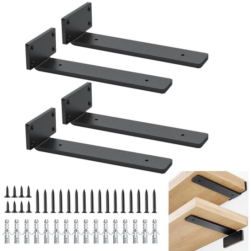 Sinbinta - Lot de 4 Equerre Etagere Murale, Supports Pour étagères Lourdes Industrielles, Equerre Charge Lourde, Supports en l, 5 mm d'épaisseur avec