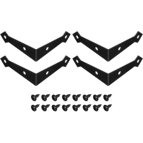 Lot de 4 équerres d'angle décoratives - 7,4 x 7,4 x 2.1 cm - Support de protection d'angle en métal avec vis pour meubles en bois - Noir