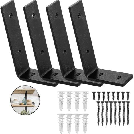 Lot de 4 équerres de fixation renforcées en forme de L - 15 cm x 10 cm, 6 mm d'épaisseur, métal noir rustique. Dimensions incluses. - AquaForge