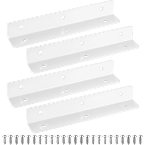 Lot de 4 Équerres, Support angle métal blanc, Fer Q235 robuste, Fixation meubles jardin, Pour parterre surélevé