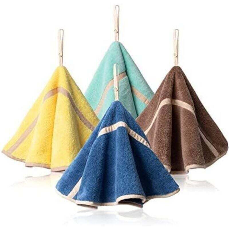Lot de 4 essuie-mains à suspendre avec boucle de suspension absorbante en polaire corail pour salle de bain, essuie-mains ronds doux et épais (4