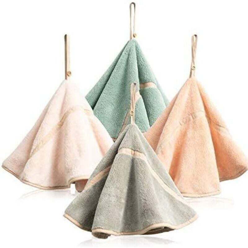 Lot de 4 essuie-mains à suspendre avec boucle de suspension absorbante en polaire corail pour salle de bain - Torchon doux et épais - Essuie-mains