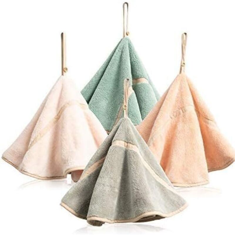Lot de 4 essuie-Mains à Suspendre avec Boucle de Suspension absorbante en Polaire Corail pour Salle de Bain - Torchon Doux et épais - Essuie-Mains